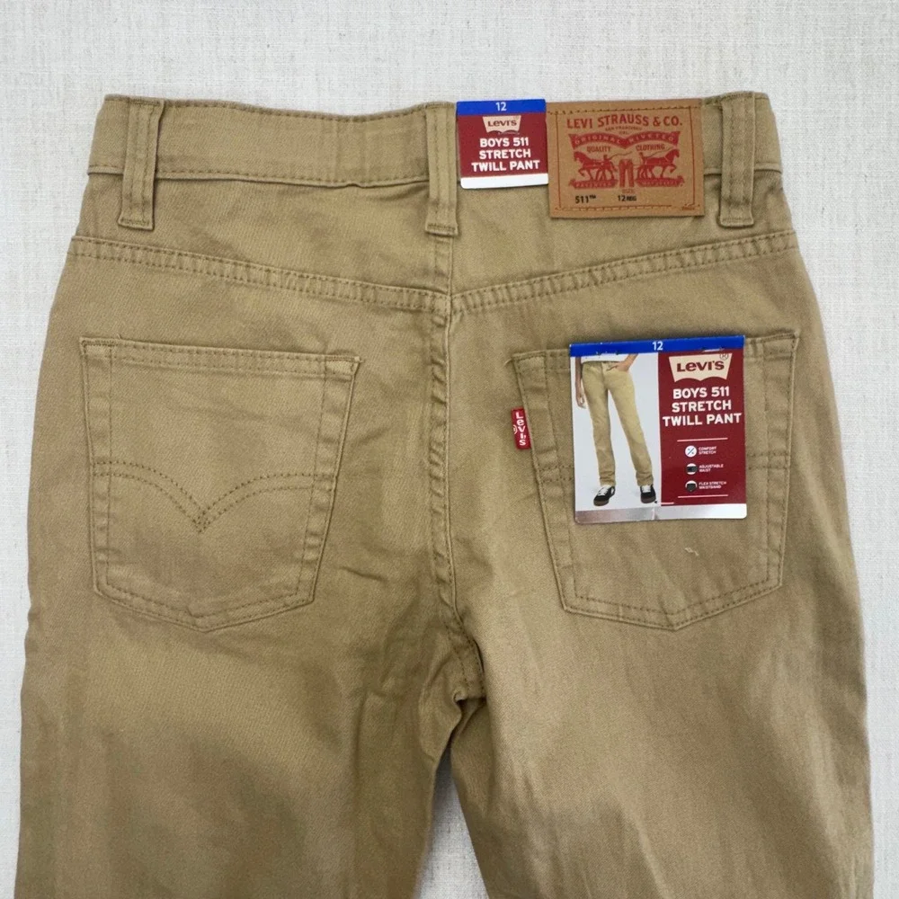 Levis Boys‎ 511 Slim Fit Stretch Adjustable Twill Pants Harvest Gold Khaki Sz 12